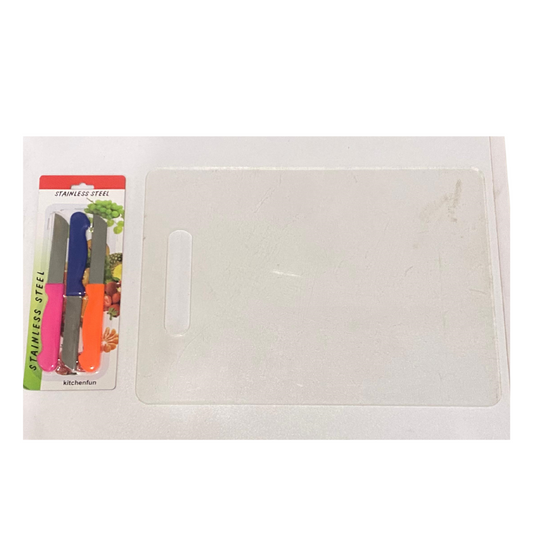 Cutting board with set of knives